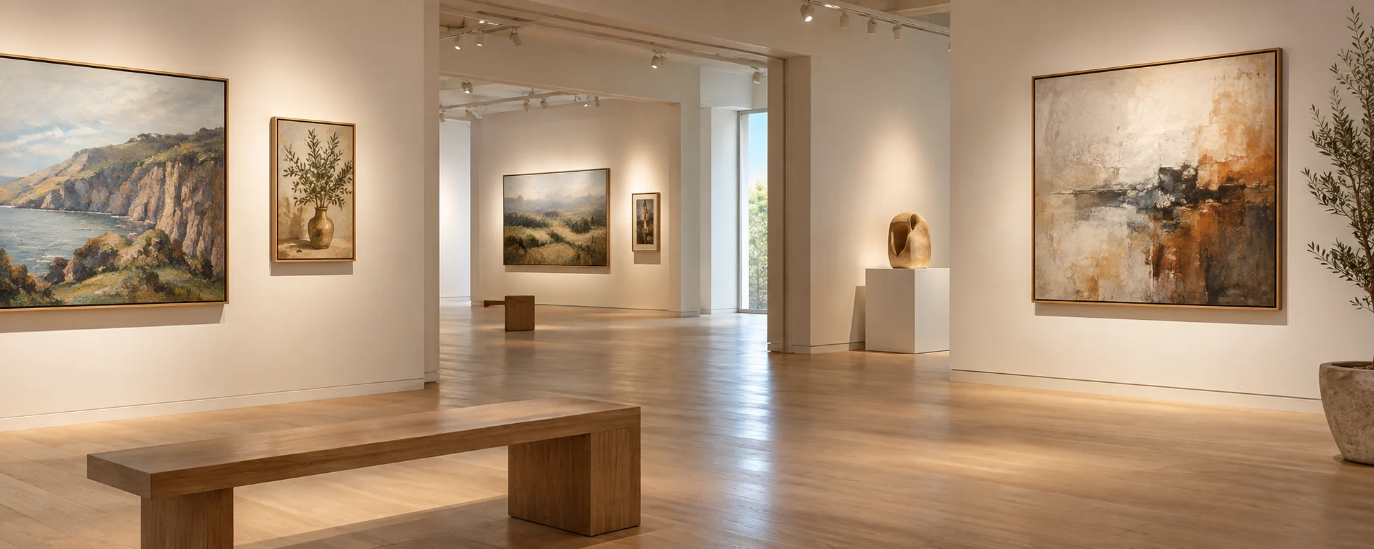 Demo image of paintings displayed in a gallery